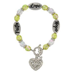 Faith Hope Love Beaded August Birthstone Bracelet with Silver Heart Charm